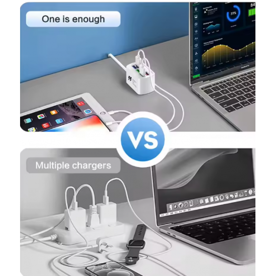 6-Port USB Ladegerät Steckdosenleiste – Universal Schnellladegerät mit EU/US Stecker, Mehrfachsteckdose mit Verlängerungskabel & Adapter für Smartphone, Tablet & Home Office
