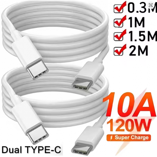 Universal 120W 10A Super Schnellladekabel – Dual USB Typ-C Kabel mit High-Speed Datenübertragung für Samsung, Xiaomi 15, Huawei, iPhone & mehr